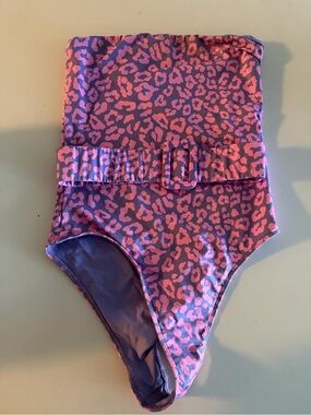 Beach Riot Pink and Purple Leopard One-Piece Swimsuit with Belt